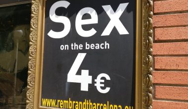 Board in front of a restaurant in Barcelona